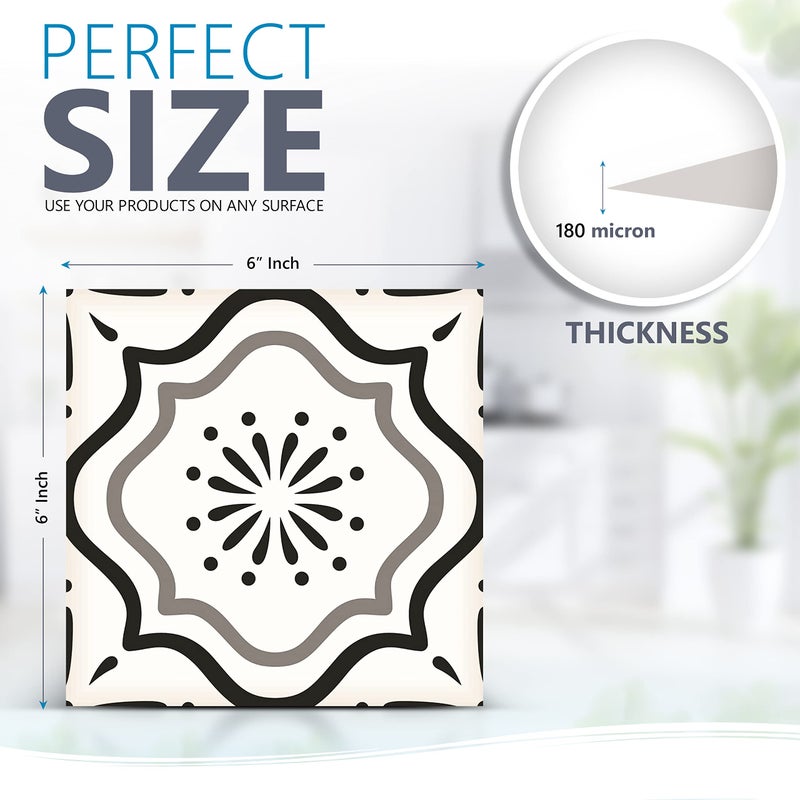 Mi Alma Black & White Collection Peel and Stick Tile Stickers 24 PC Set backsplash Tile Decals Bathroom & Kitchen Vinyl Wall Decals Easy to Apply Just Peel & Stick Home Decor (Black & White B5, 6x6 Inch) - Image 2